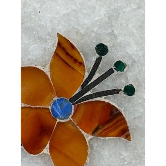 Handcrafted Stone Inlay Floral Art Panel Featuring Agate Carnelian Lapis Lazuli - Picture 3 of 6